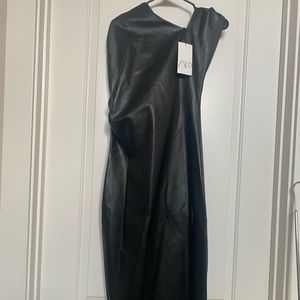 Leather long black dress